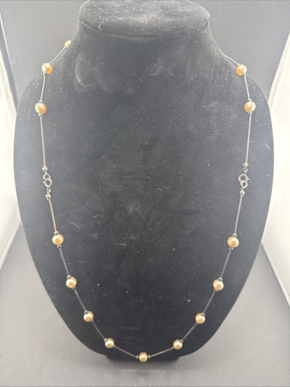 Vintage Art Deco Chocolate Seed Bead and Faux Pearl Lariat Necklace
